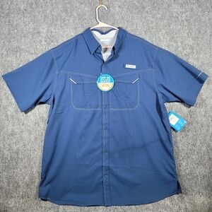 NWT Columbia Men's PFG Low Drag Offshore Fishing Shirt XL Blue Vented UPF 40